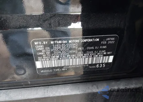 2022 Mitsubishi Outlander Sel 2.5 S-Awc/Sel Launch Edition S-Awc/Sel Special Edition S-Awc из США, поврежденный, VIN JA4J4VA81NZ071618